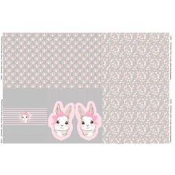 Jersey - Panel Hase Kaninchen grau rosa